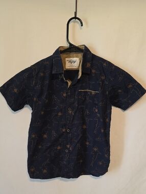 Voyage Navy Short Sleeve Button-Up Shirt with Subtle Print